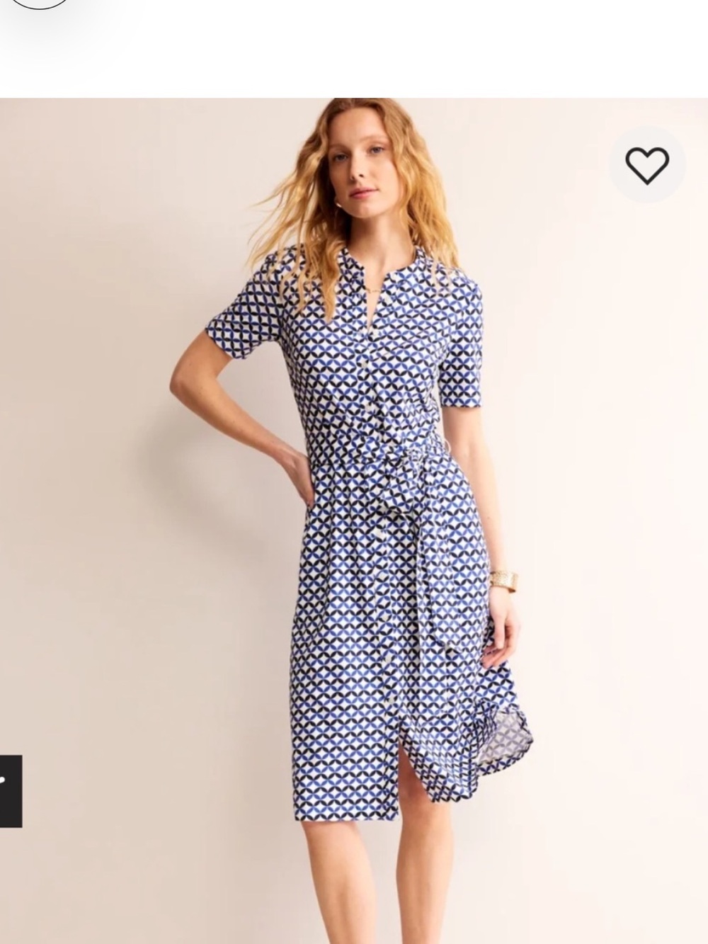 Boden Navy and White Geometric Short-Sleeve Wrap Dress